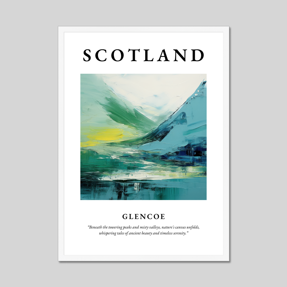 Poster in a white frame with the word Scotland