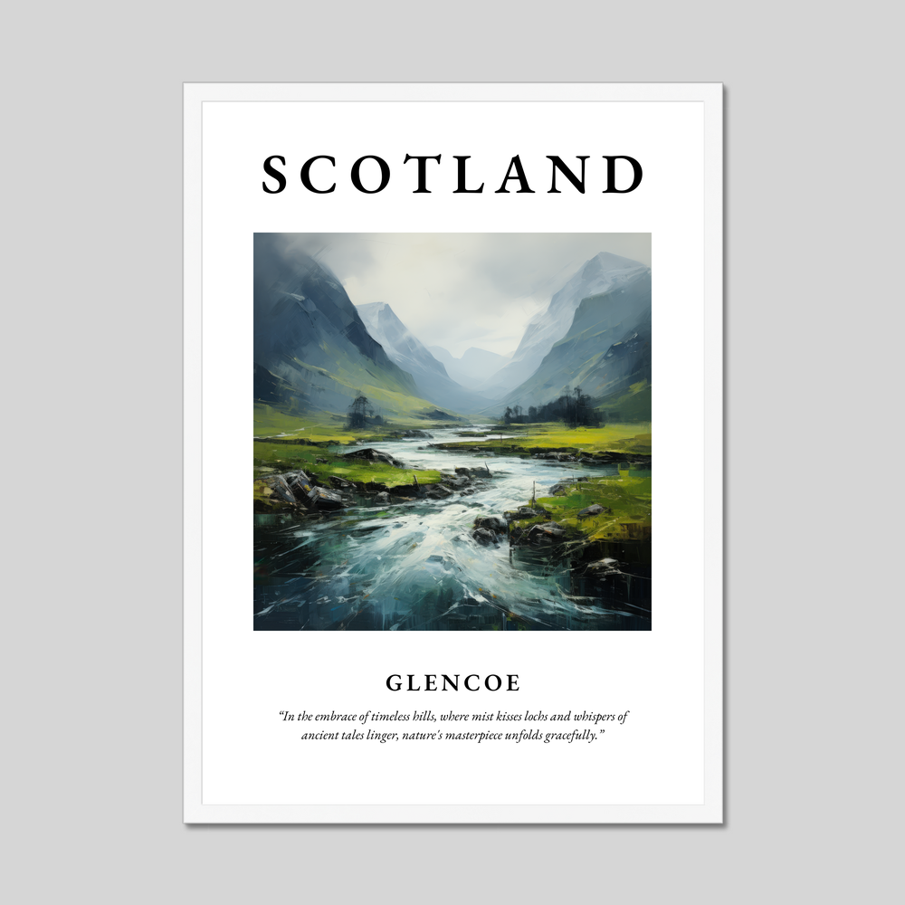 Poster in a white frame with the word Scotland