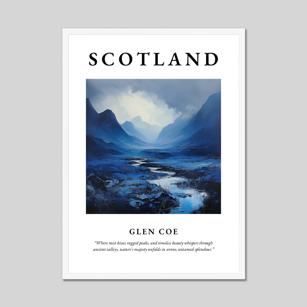 Poster in a white frame with the word Scotland