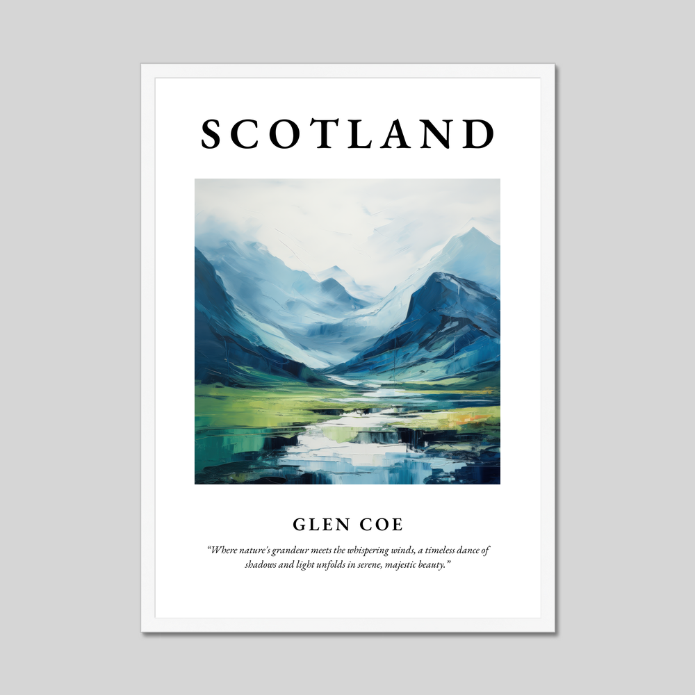 Poster in a white frame with the word Scotland