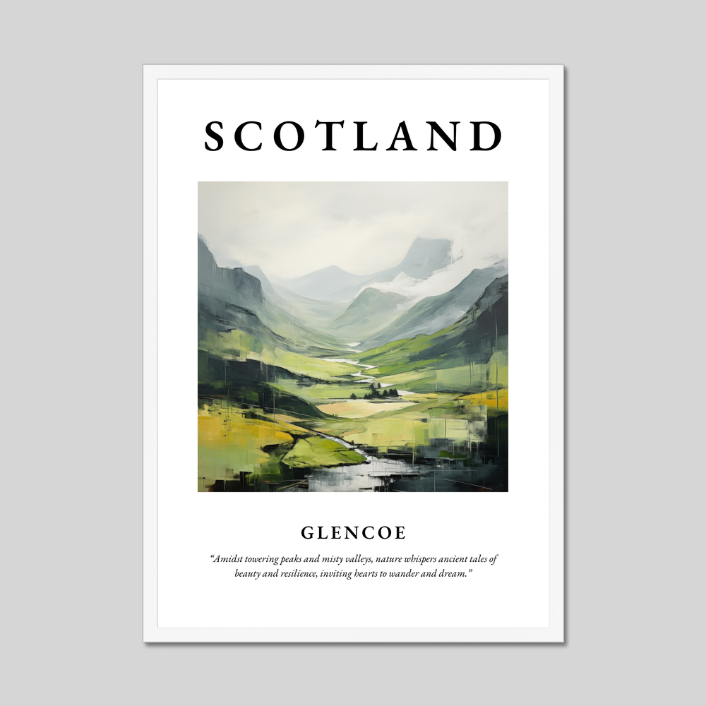 Poster in a white frame with the word Scotland