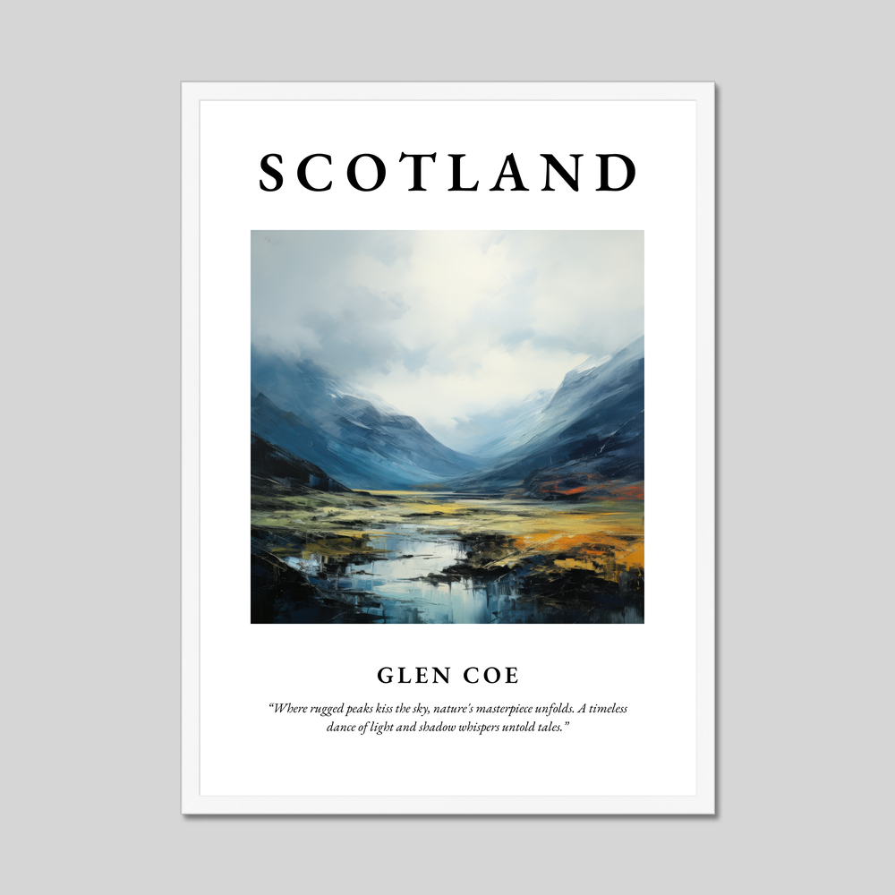 Poster in a white frame with the word Scotland