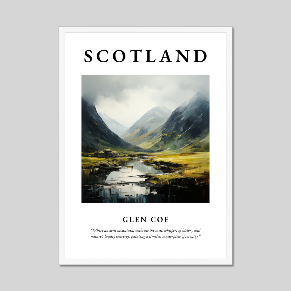 Poster in a white frame with the word Scotland