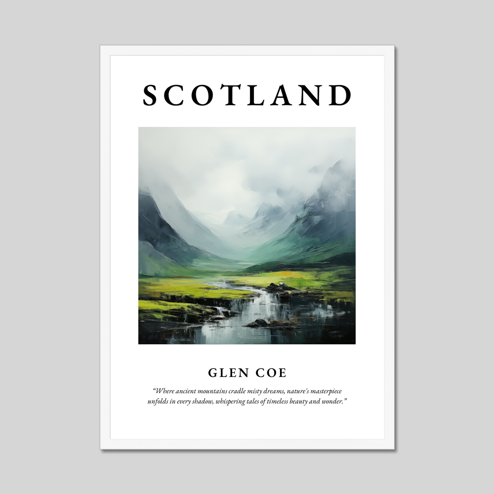 Poster in a white frame with the word Scotland