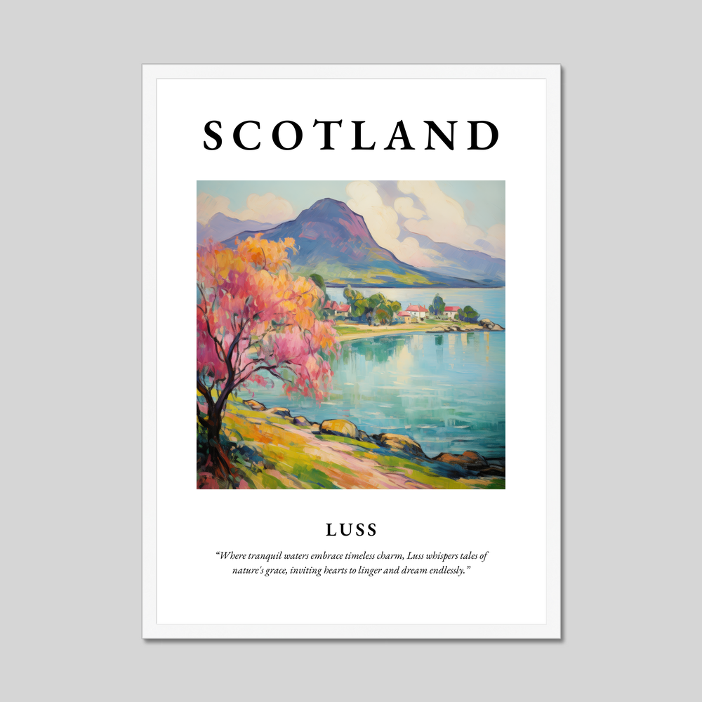 Poster in a white frame with the word Scotland