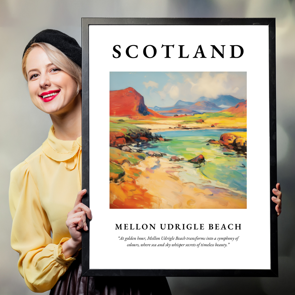 Person holding a poster of Mellon Udrigle Beach