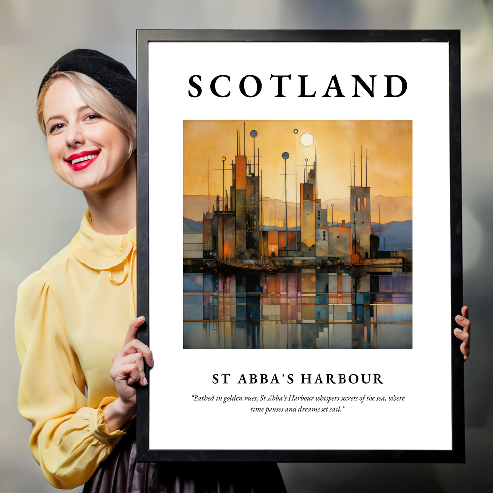 Person holding a poster of St Abba's Harbour