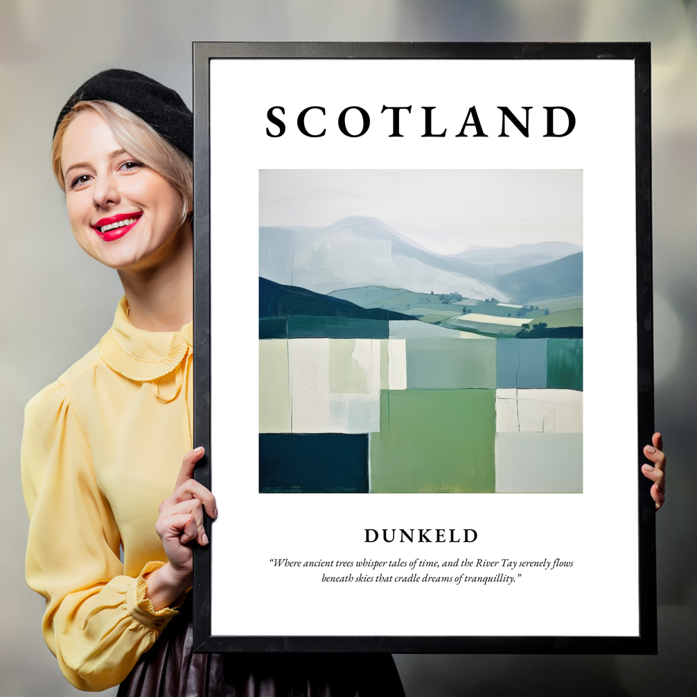 Person holding a poster of Dunkeld