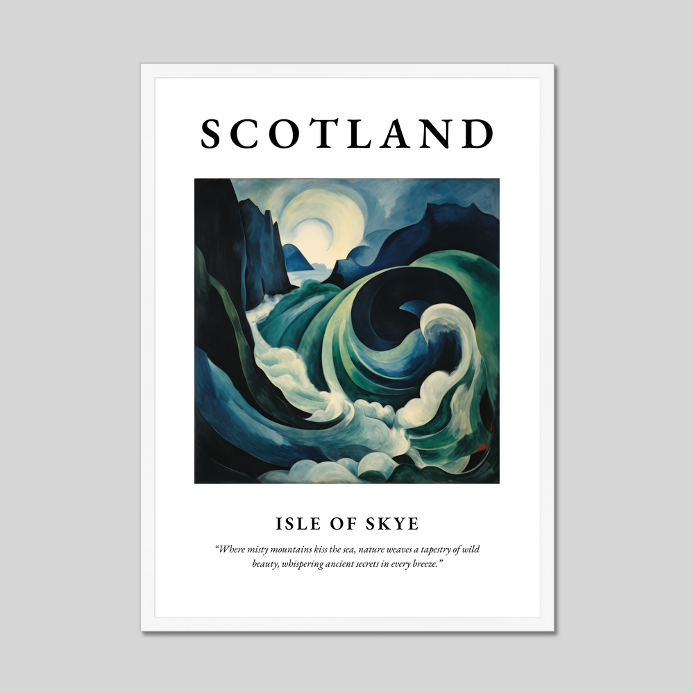 Poster in a white frame with the word Scotland