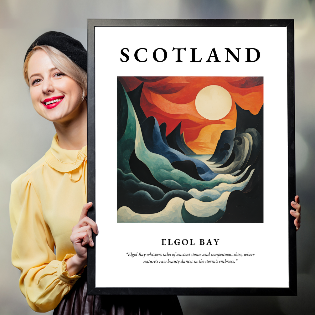 Person holding a poster of Elgol Bay