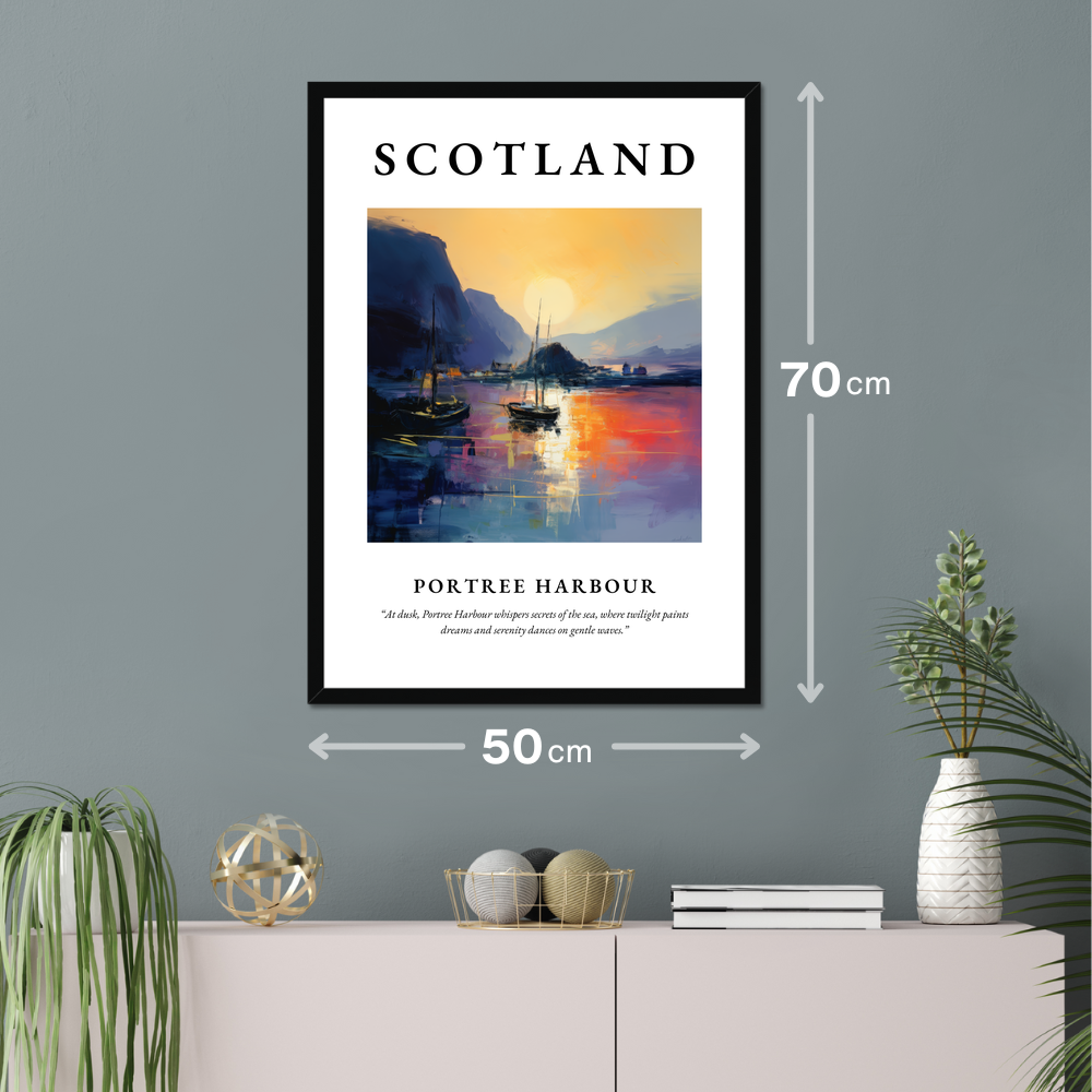 Poster of Portree Harbour hanging on a wall