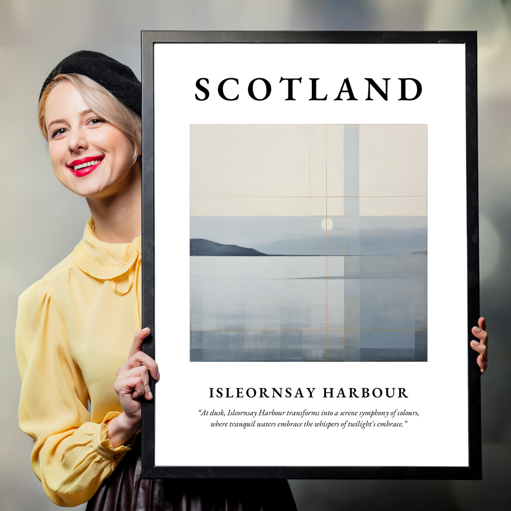 Person holding a poster of Isleornsay Harbour