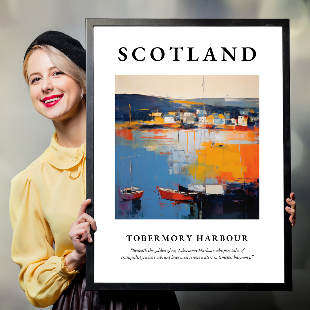 Person holding a poster of Tobermory Harbour