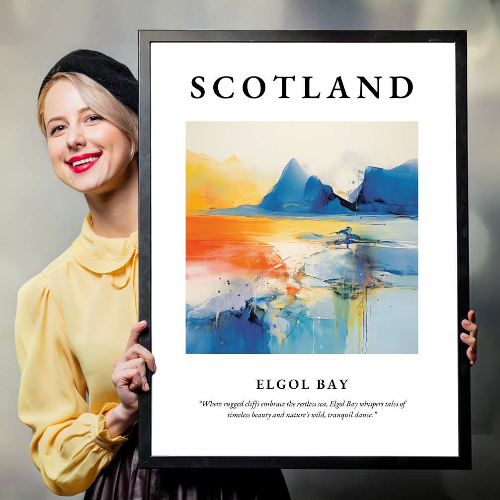 Person holding a poster of Elgol Bay