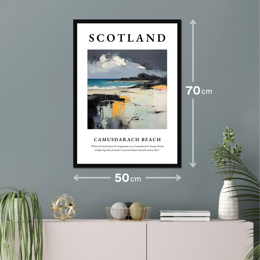 Poster of Camusdarach Beach hanging on a wall