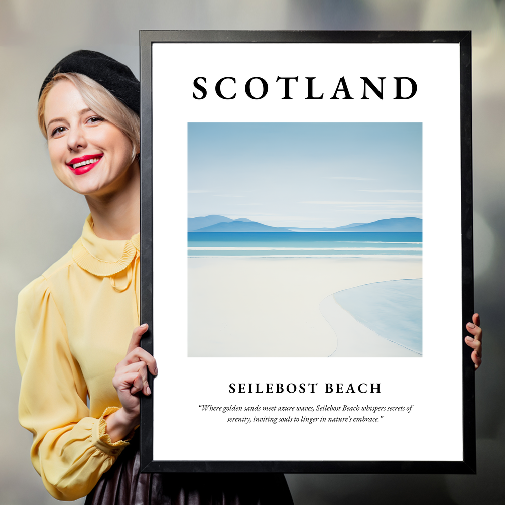 Person holding a poster of Seilebost Beach