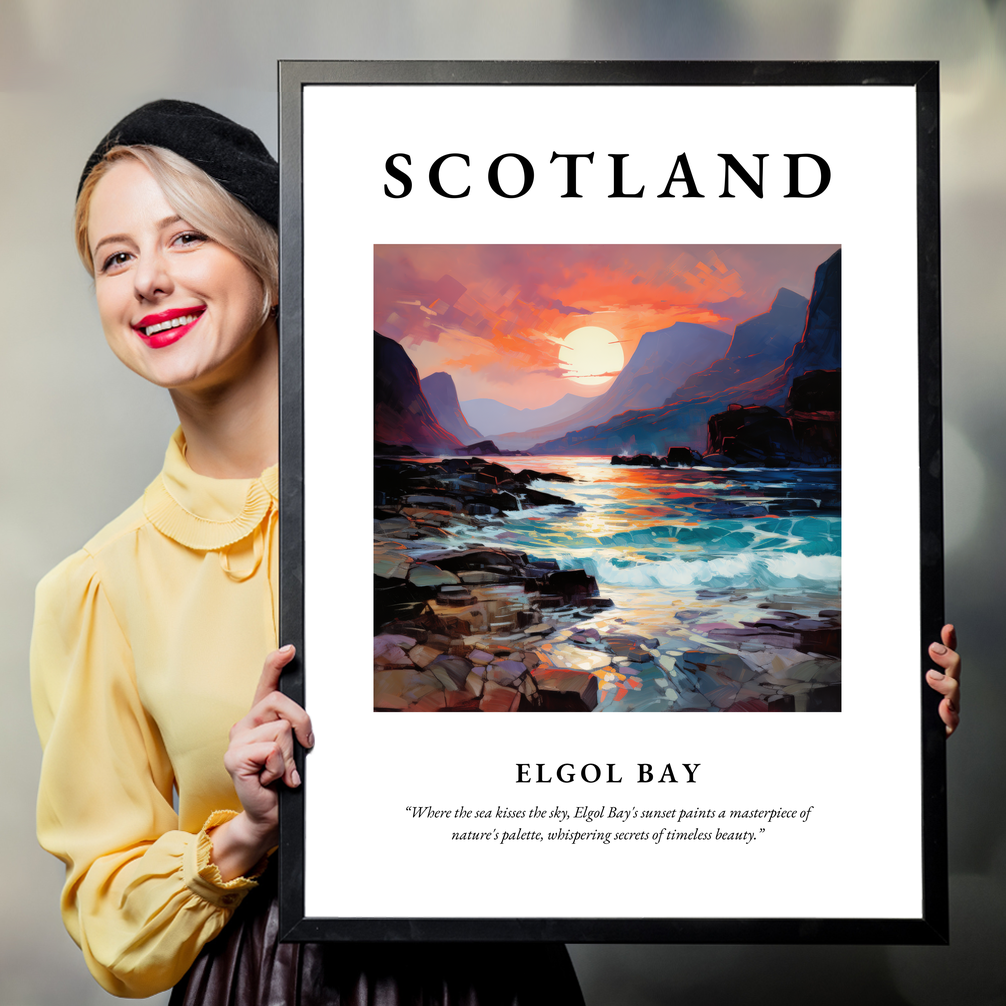 Person holding a poster of Elgol Bay