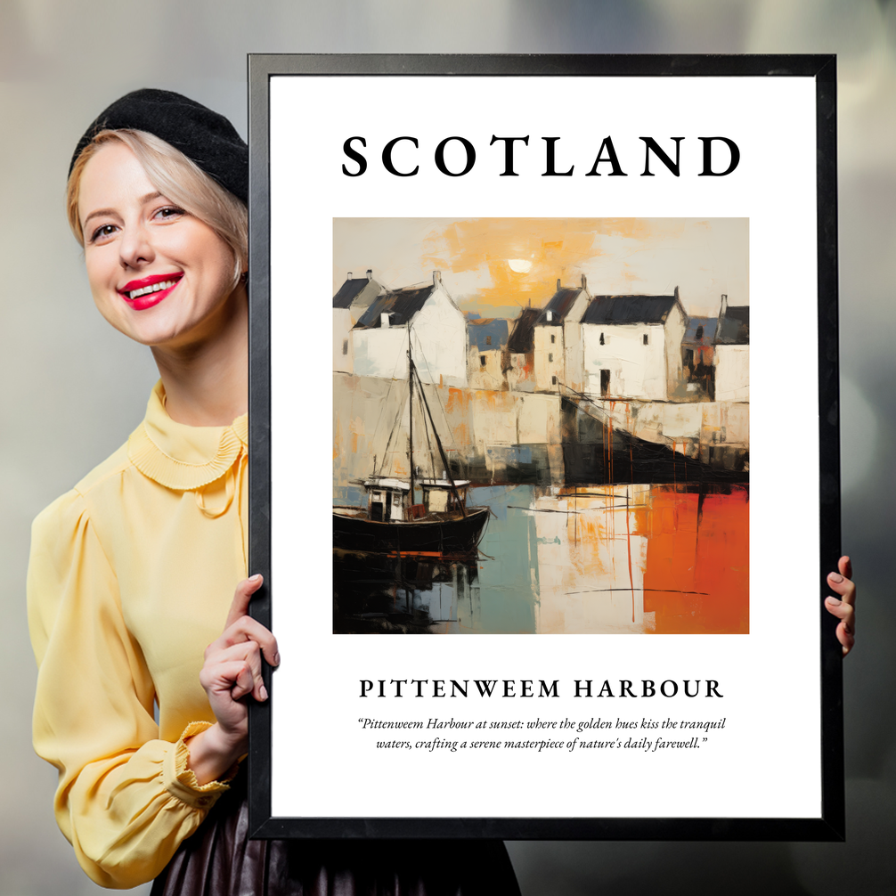 Person holding a poster of Pittenweem Harbour