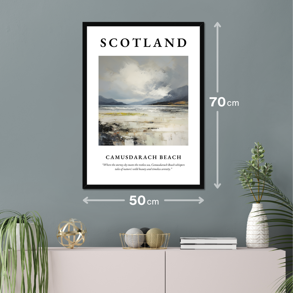 Poster of Camusdarach Beach hanging on a wall