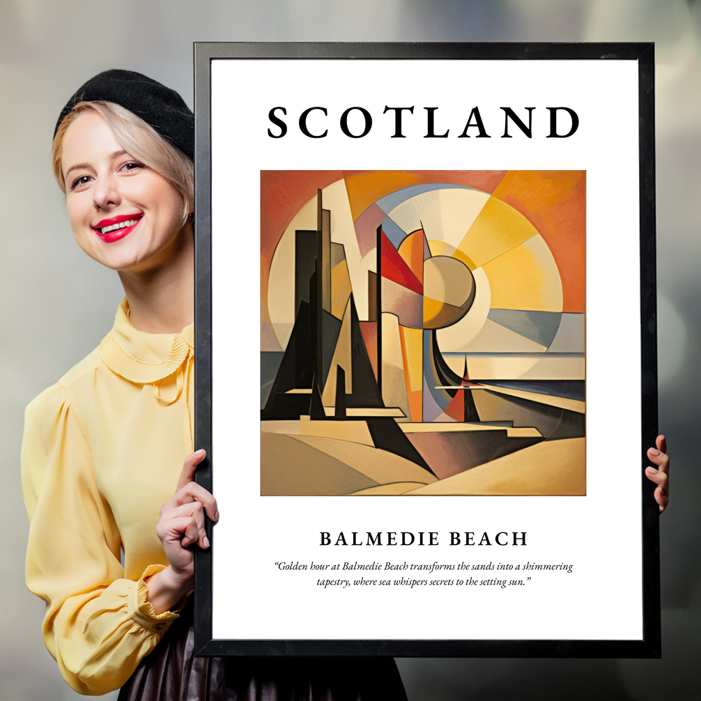 Person holding a poster of Balmedie Beach