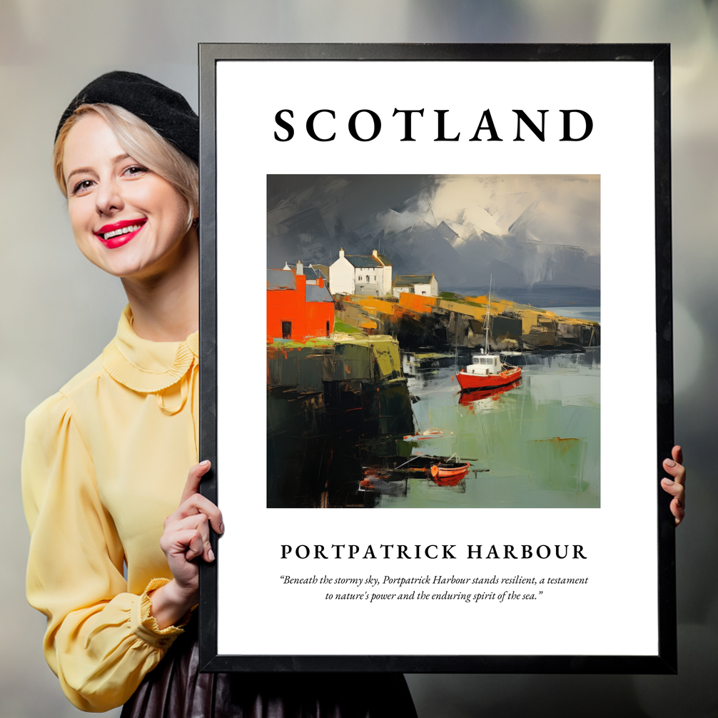 Person holding a poster of Portpatrick Harbour