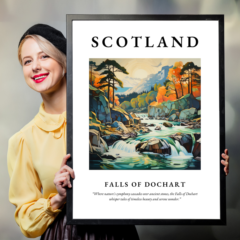 Person holding a poster of Falls of Dochart