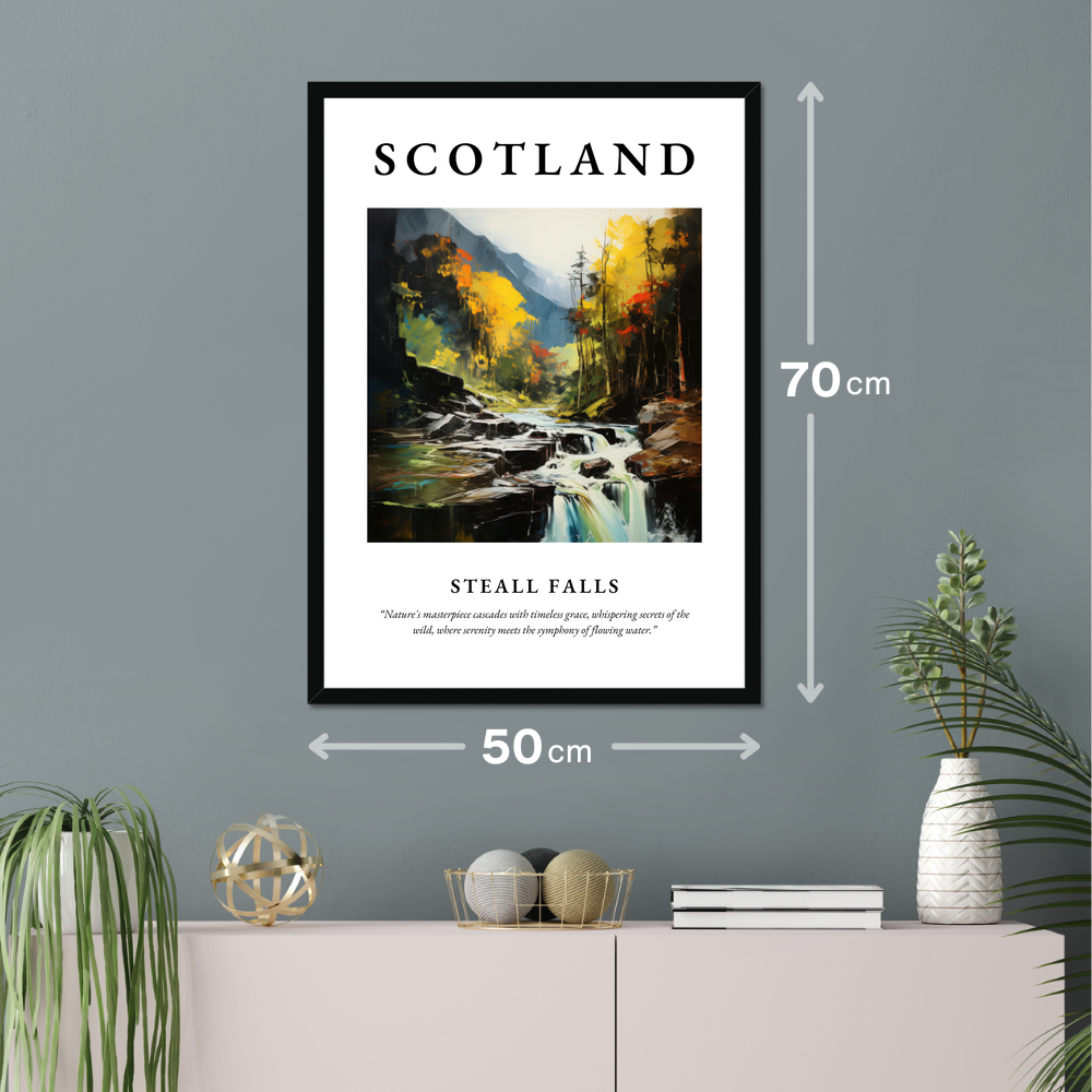 Poster of Steall Falls hanging on a wall