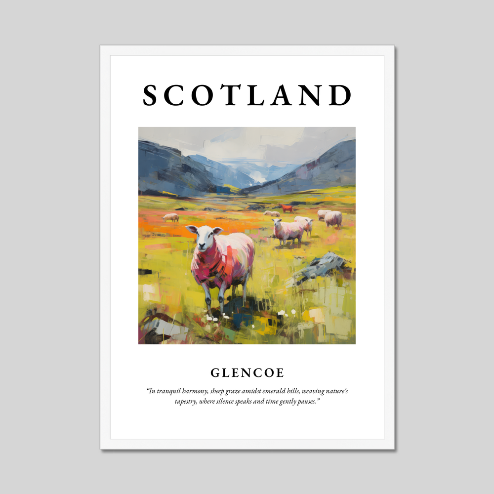 Poster in a white frame with the word Scotland