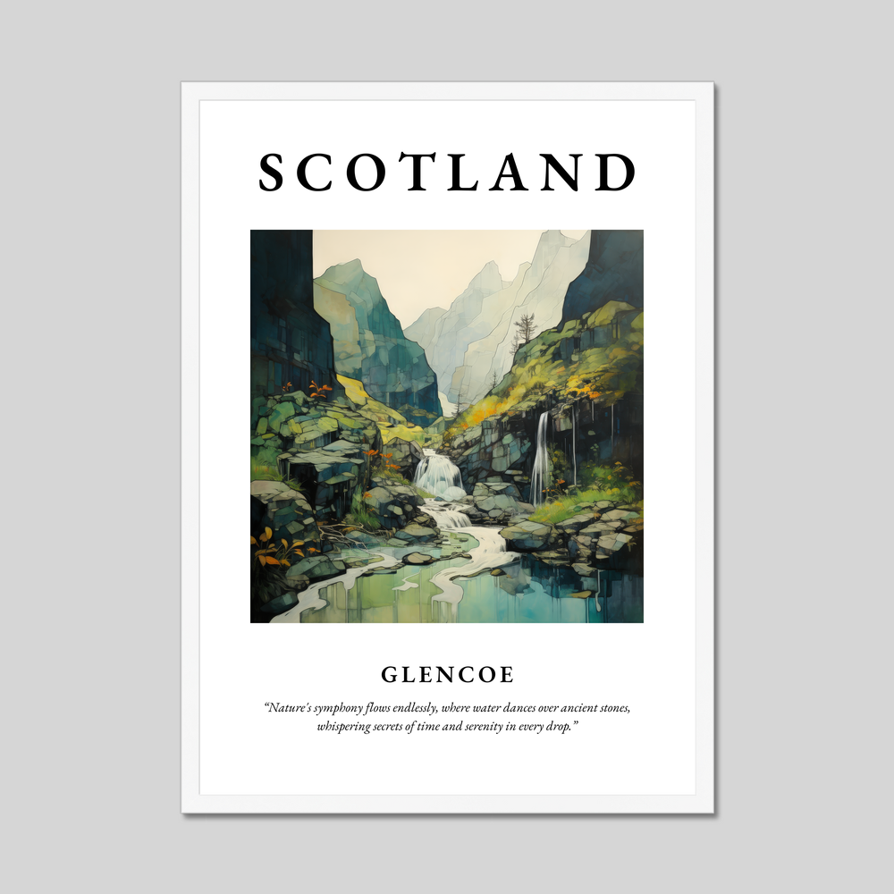 Poster in a white frame with the word Scotland