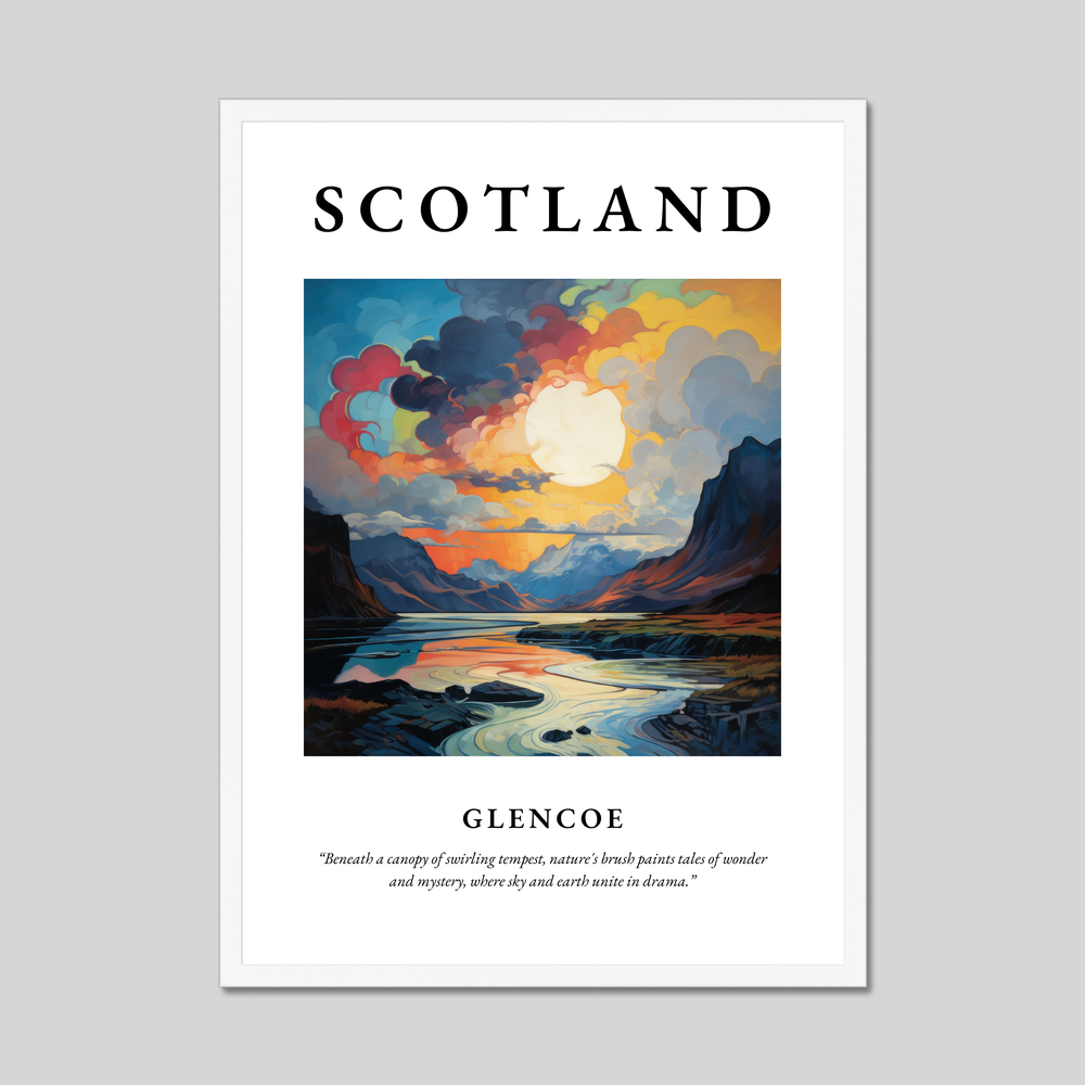 Poster in a white frame with the word Scotland