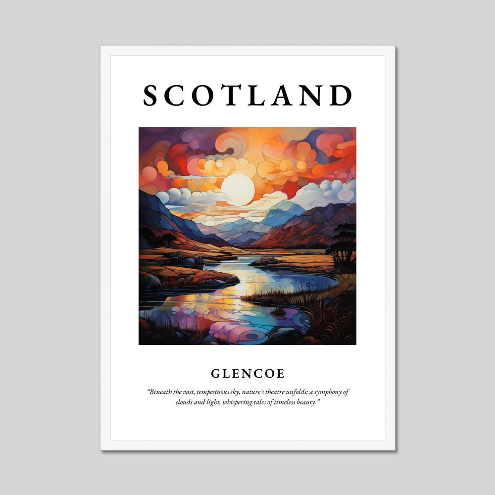 Poster in a white frame with the word Scotland