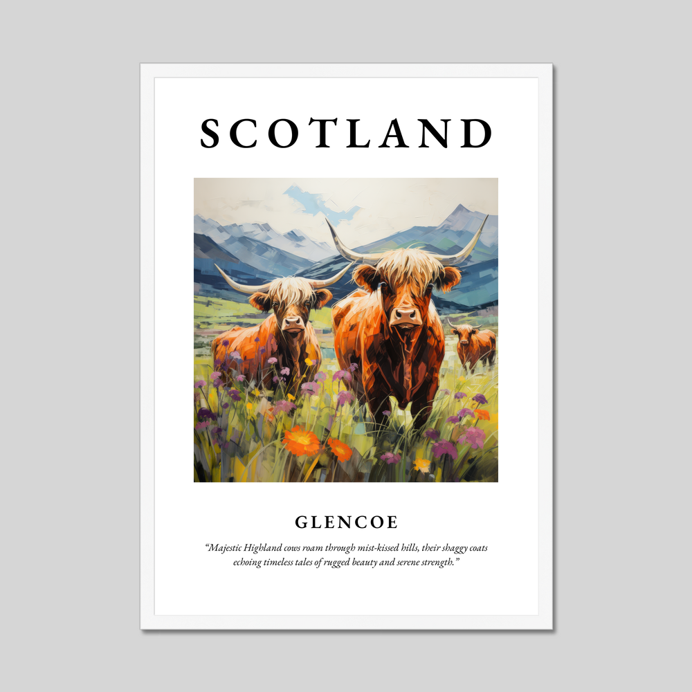 Poster in a white frame with the word Scotland