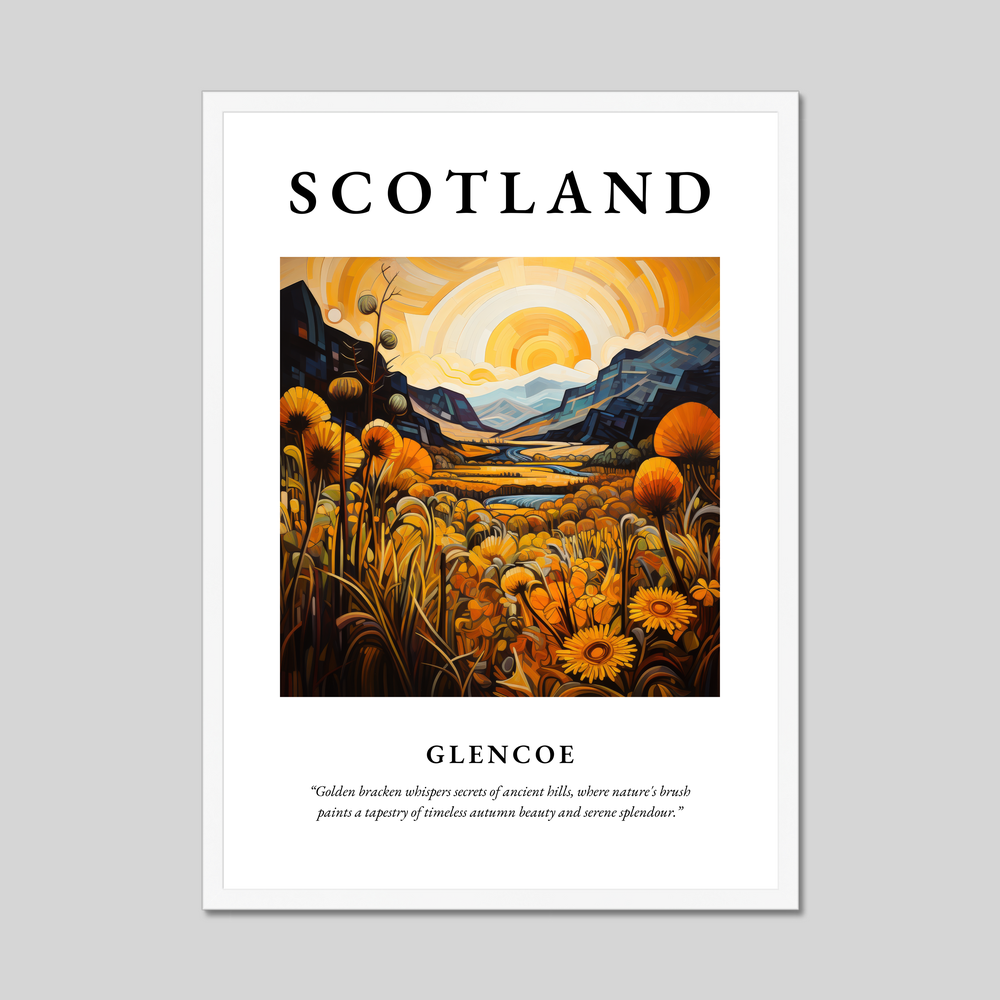 Poster in a white frame with the word Scotland