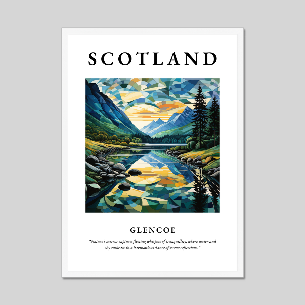 Poster in a white frame with the word Scotland