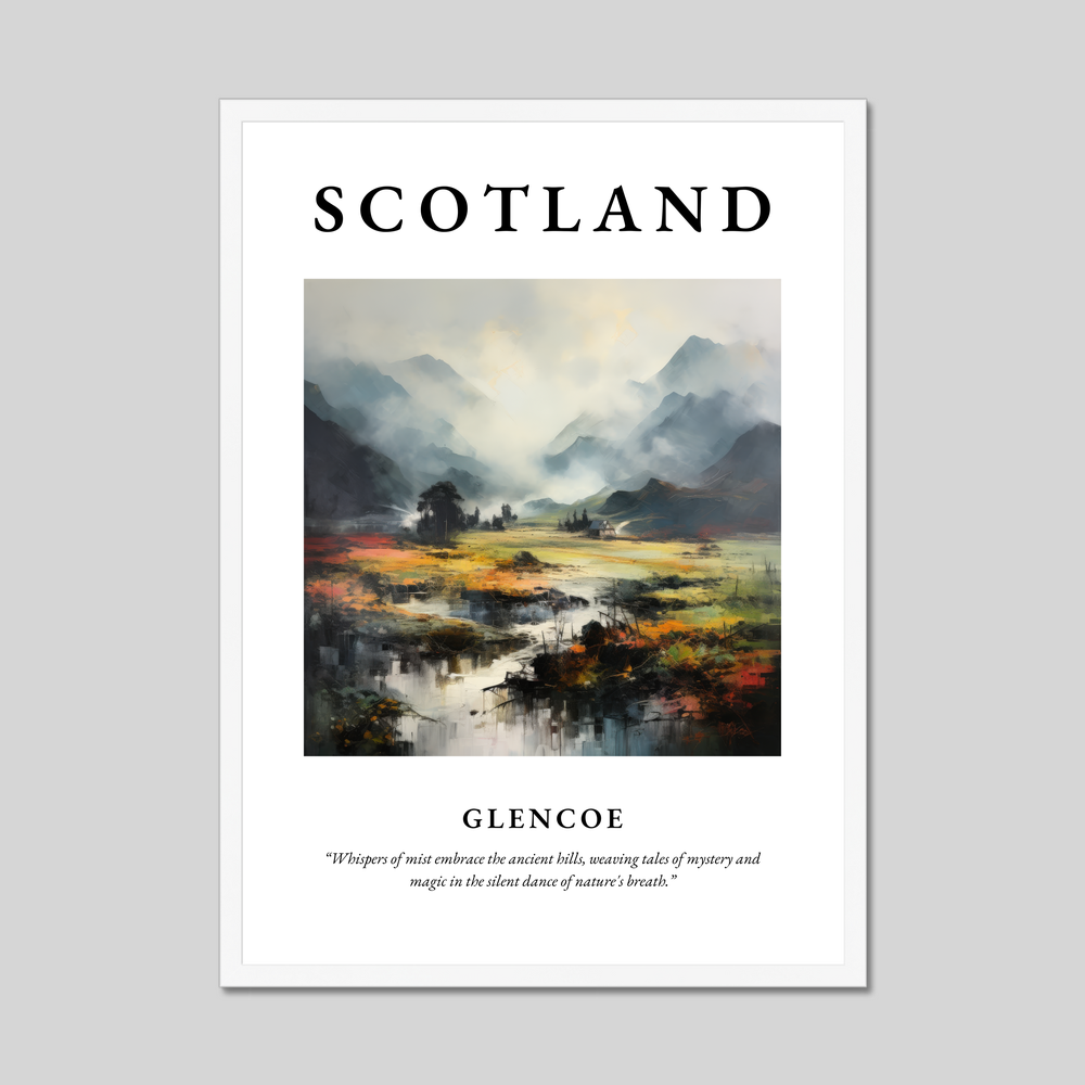 Poster in a white frame with the word Scotland