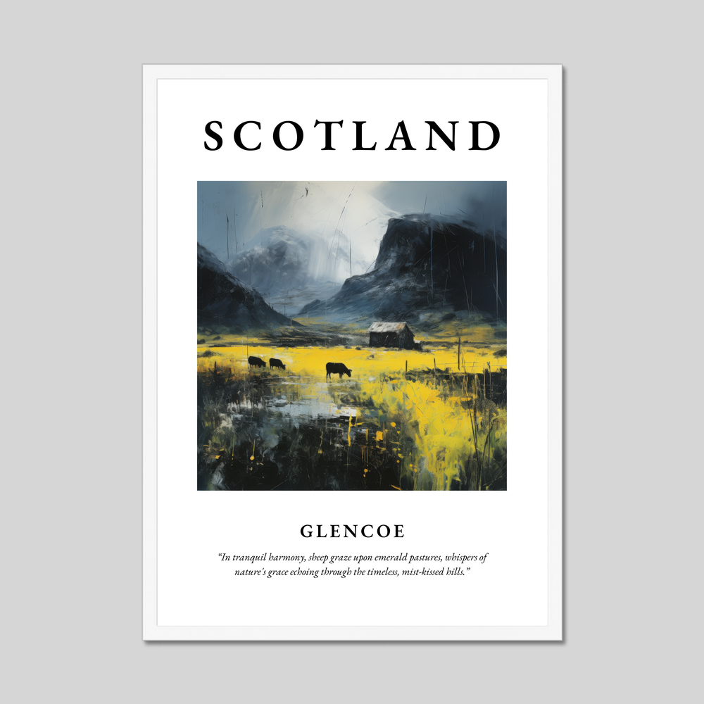 Poster in a white frame with the word Scotland