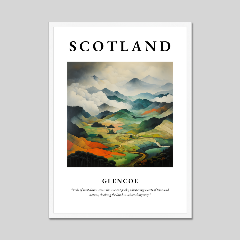 Poster in a white frame with the word Scotland