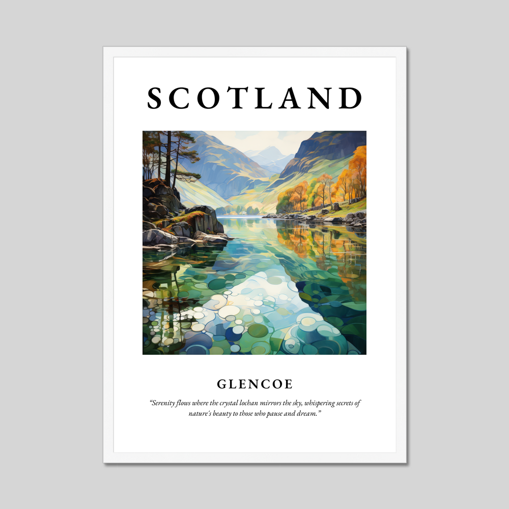 Poster in a white frame with the word Scotland