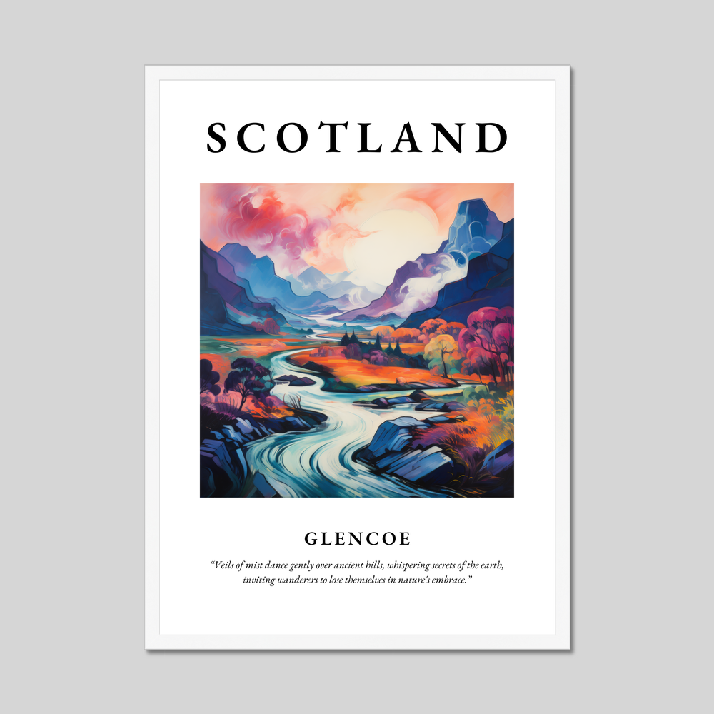 Poster in a white frame with the word Scotland