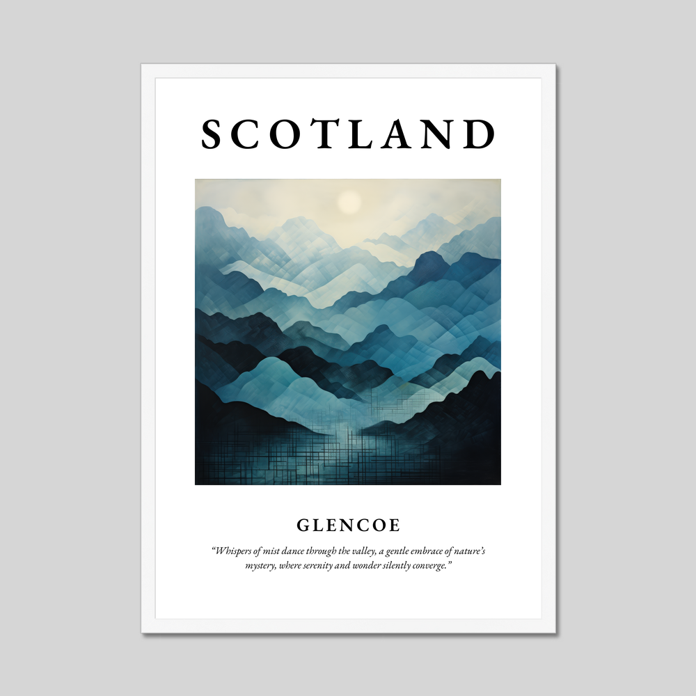 Poster in a white frame with the word Scotland