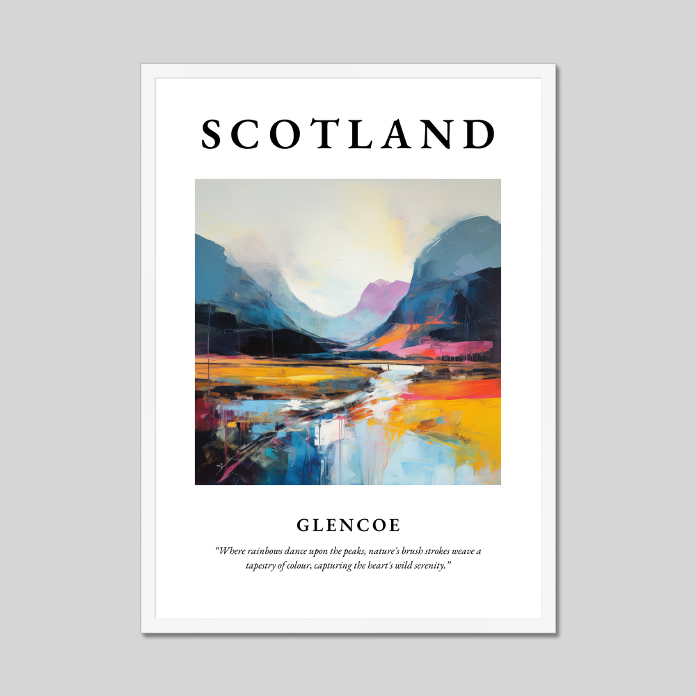 Poster in a white frame with the word Scotland