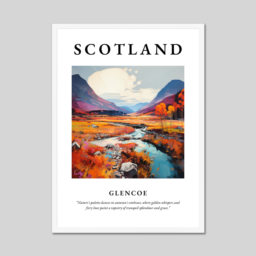 Poster in a white frame with the word Scotland