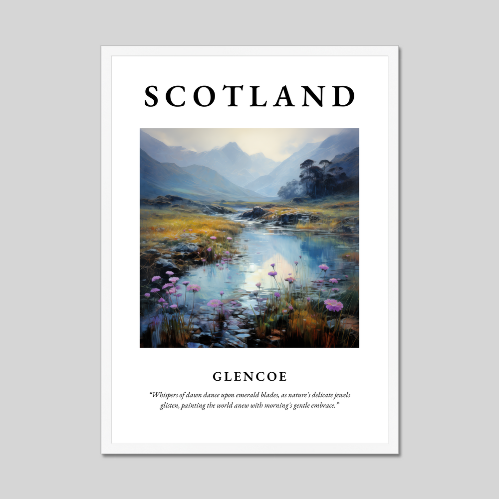 Poster in a white frame with the word Scotland