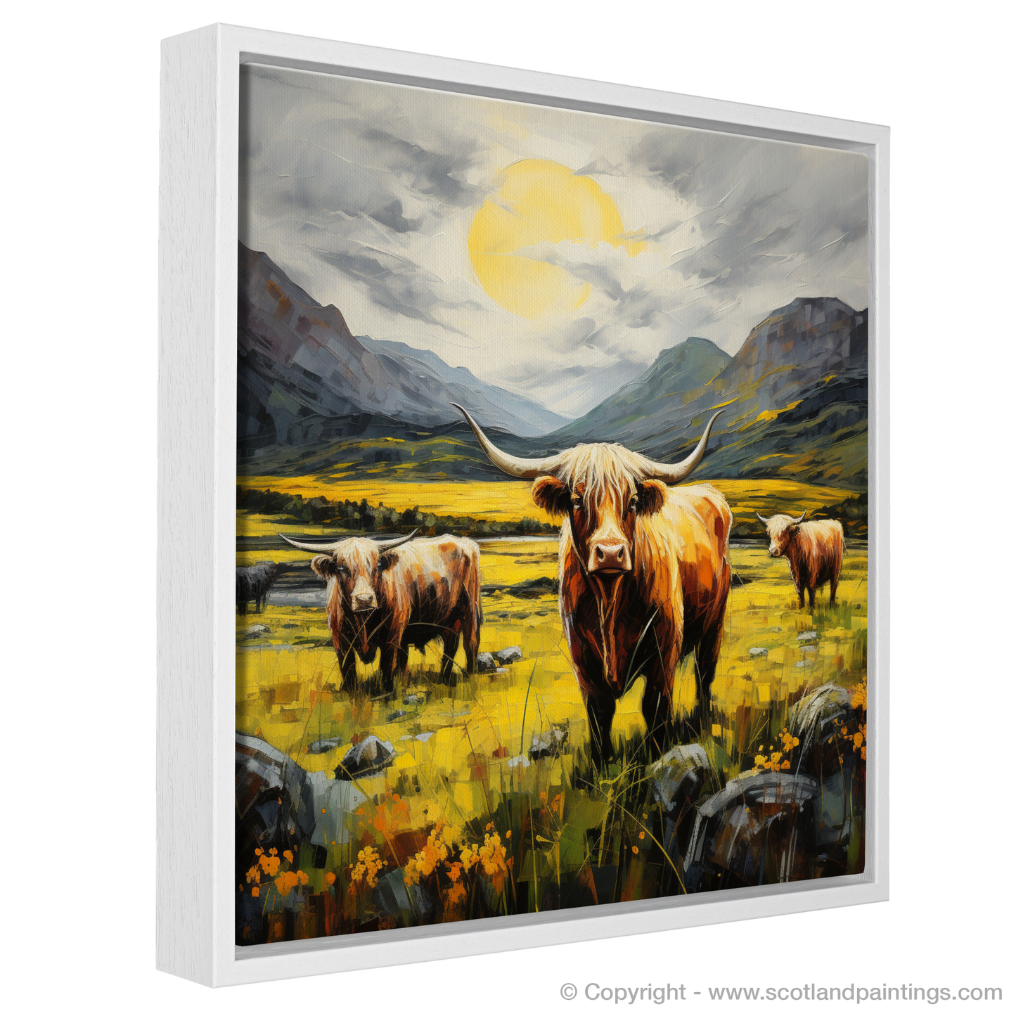 Highland Cows in the Wildflower Glens: An Abstract Expressionist Ode to Glencoe
