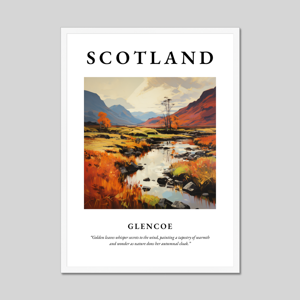 Poster in a white frame with the word Scotland