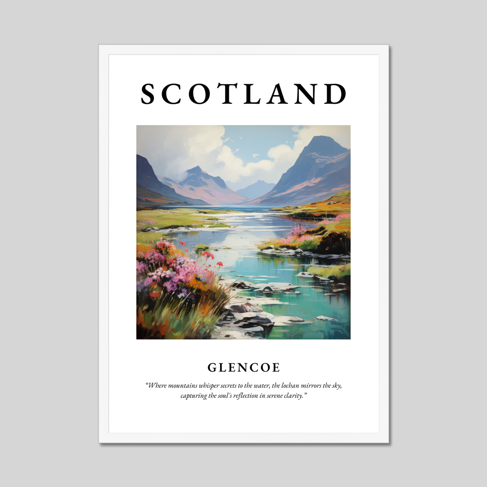 Poster in a white frame with the word Scotland