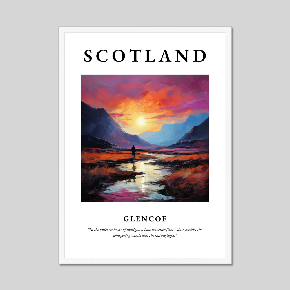 Poster in a white frame with the word Scotland