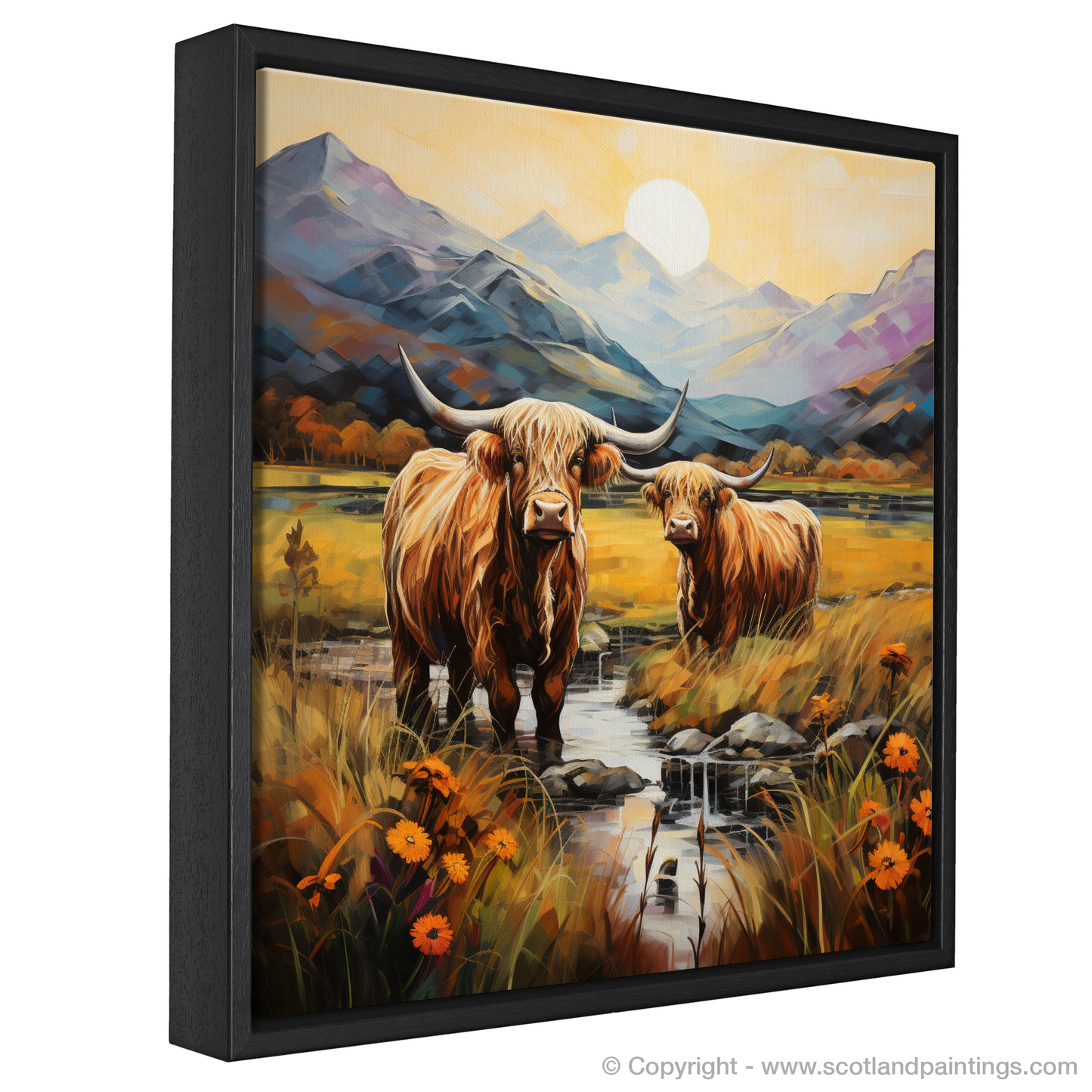 Highland Serenity: An Art Nouveau Tribute to Glencoe's Majestic Cows