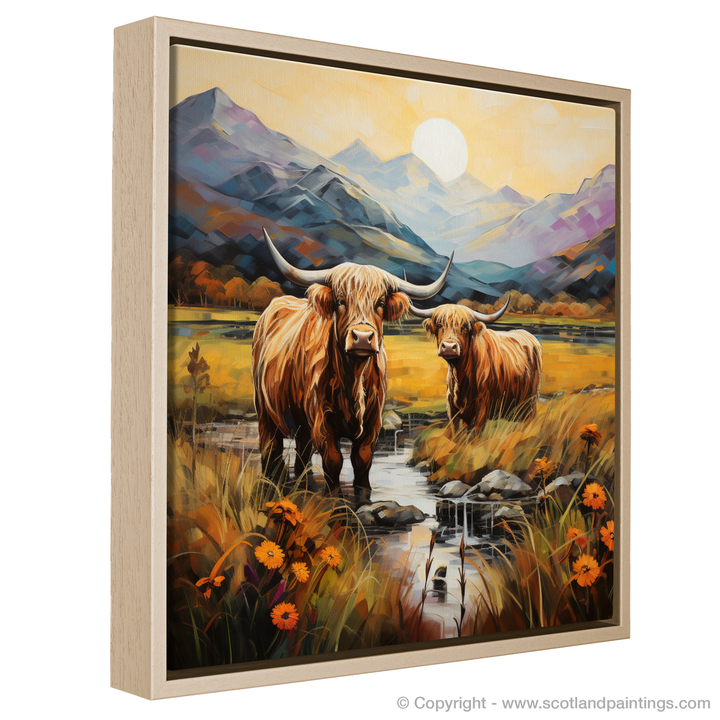 Highland Serenity: An Art Nouveau Tribute to Glencoe's Majestic Cows