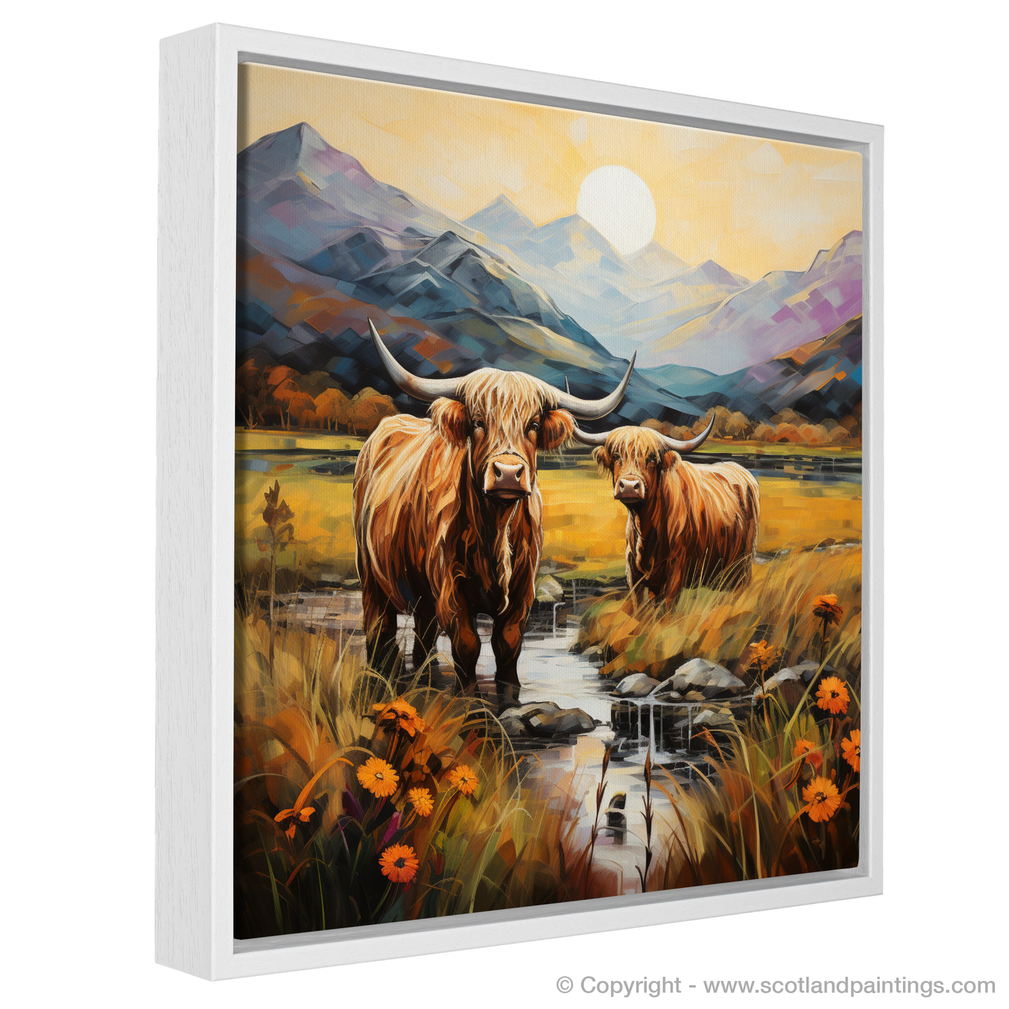 Highland Serenity: An Art Nouveau Tribute to Glencoe's Majestic Cows